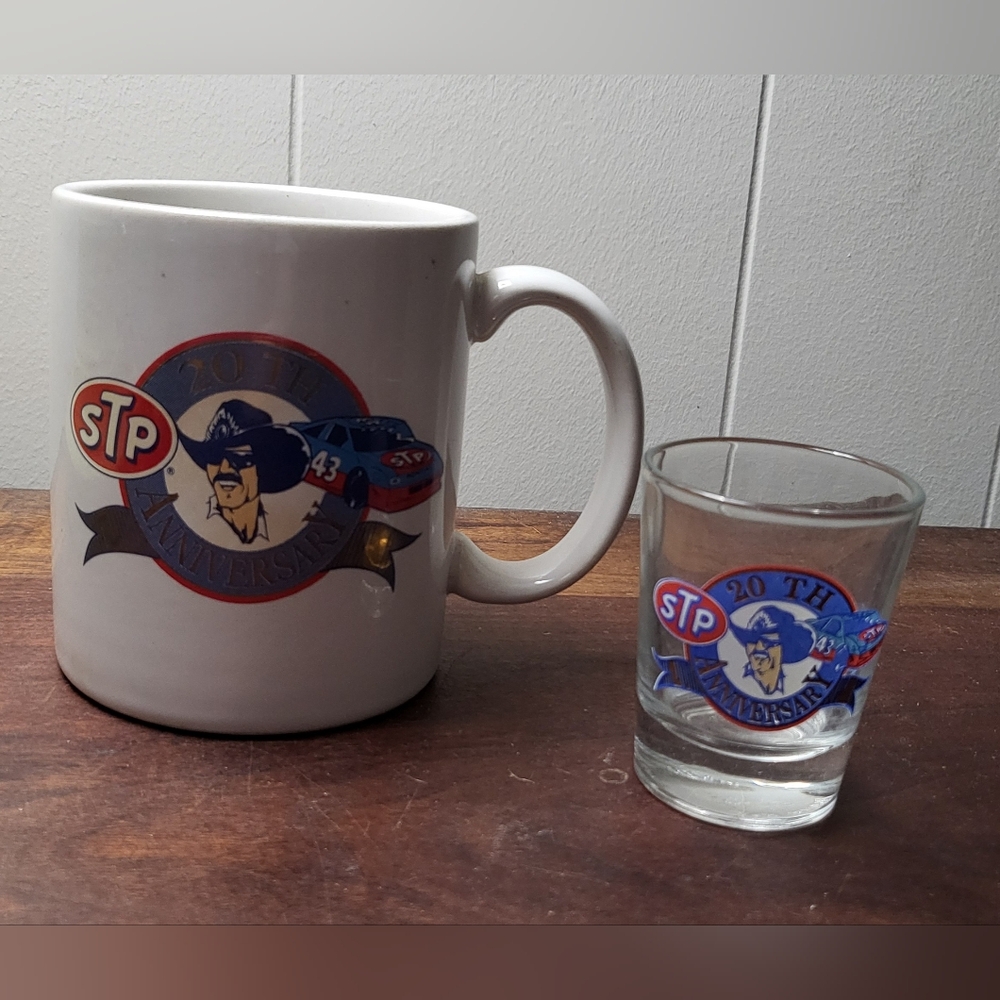 VTG STP 20th Anniversary Mug and Shot Glass Set